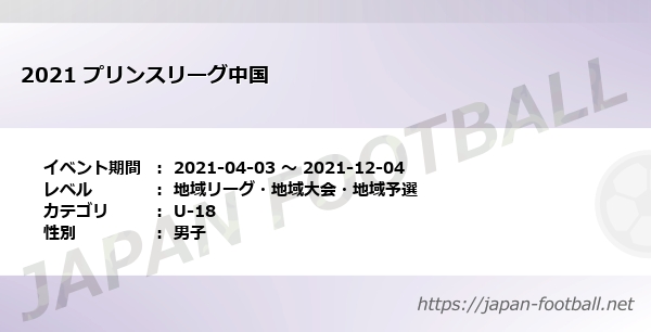 21 プリンスリーグ中国 中国 U 18 の試合情報一覧 Japan Football ジャパンフットボール